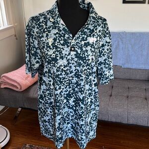 Bad Birdie Teal and Cream Camouflage Polo size Large